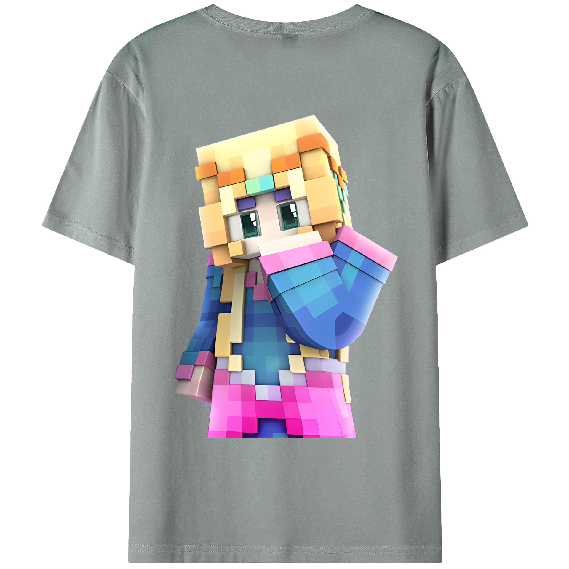 （画像用） マインクラフト ブロックの世界 Minecraft MC Block world 綿100％ メンズ半袖Tシャツ（バックプリント） 通気性